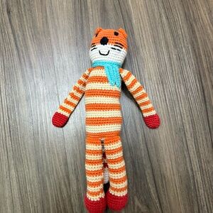 Pebble Fox Rag Doll Crochet Knitted Baby Rattle Plush Lovey Stuffed Animal Toy